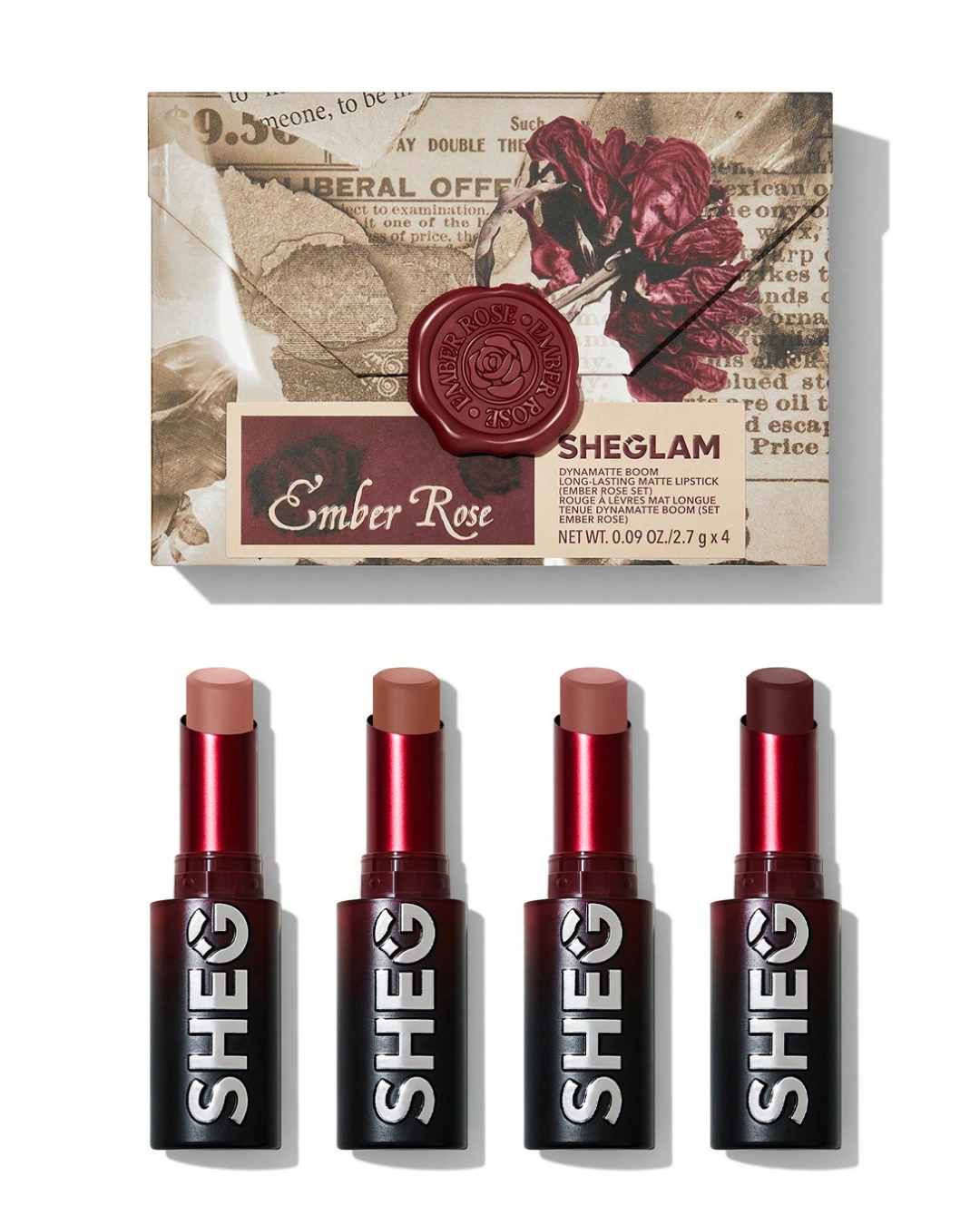 Sheglam Dynamatte Boom Long-Lasting Matte Lipstick (Ember Rose Set)