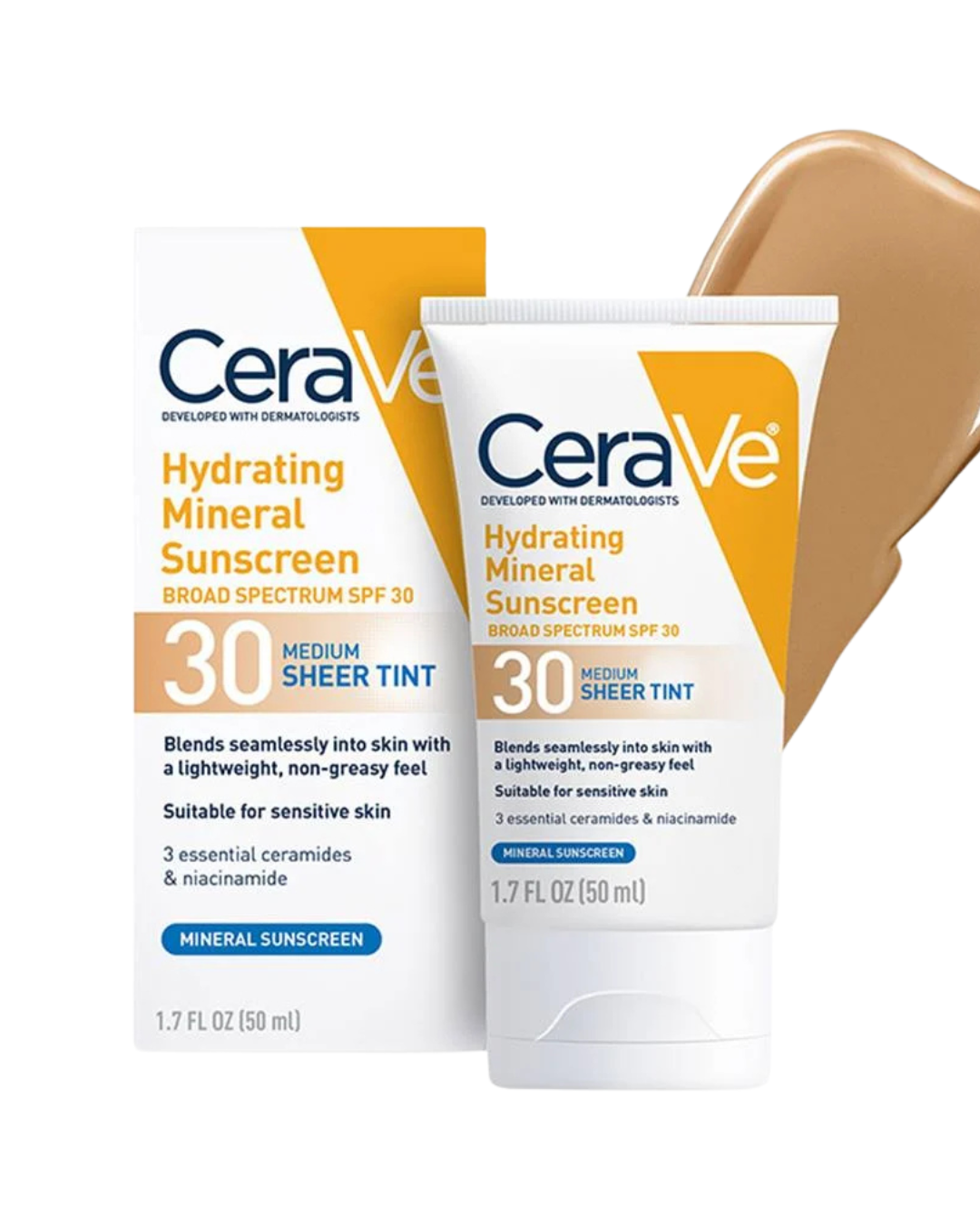 CeraVe Hydrating Mineral Sunscreen SPF 30 Face Sheer Tint : Medium